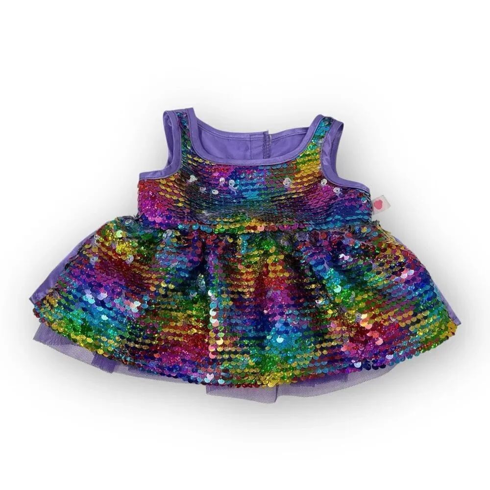 Build A Bear Workshop Flip Sequin Sequins Dress BABW Purple Multicolor Rainbow